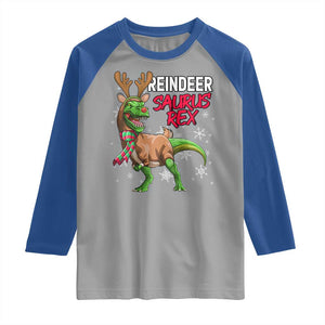 Funny Christmas Rex Dinosaur Raglan Shirt Reindeer Saurus Rex Xmas Dinosaur TS11 Sport Gray Royal Print Your Wear