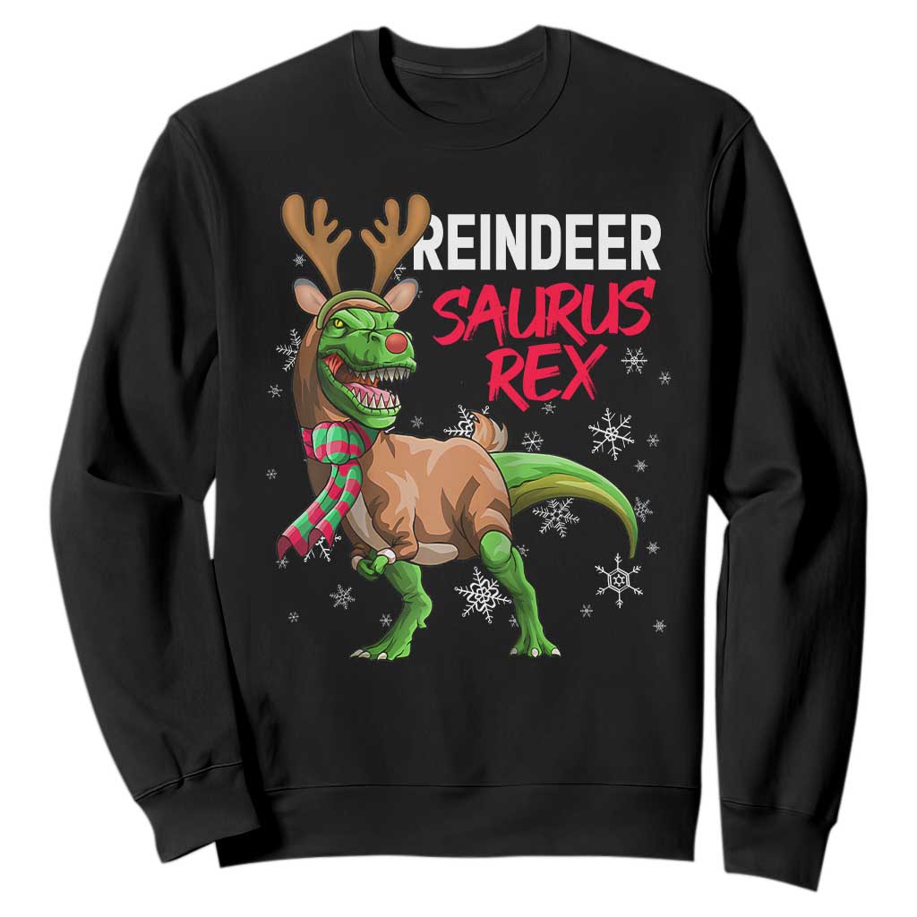 Funny Christmas Rex Dinosaur Sweatshirt Reindeer Saurus Rex Xmas Dinosaur TS11 Black Print Your Wear