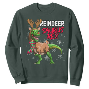 Funny Christmas Rex Dinosaur Sweatshirt Reindeer Saurus Rex Xmas Dinosaur TS11 Dark Forest Green Print Your Wear
