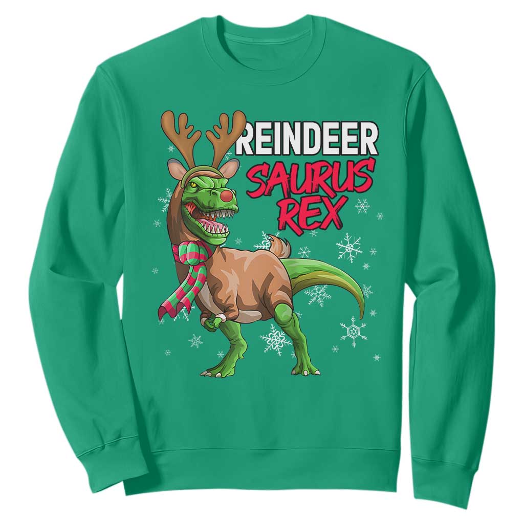 Funny Christmas Rex Dinosaur Sweatshirt Reindeer Saurus Rex Xmas Dinosaur TS11 Irish Green Print Your Wear