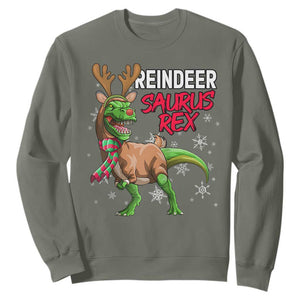 Funny Christmas Rex Dinosaur Sweatshirt Reindeer Saurus Rex Xmas Dinosaur TS11 Military Green Print Your Wear