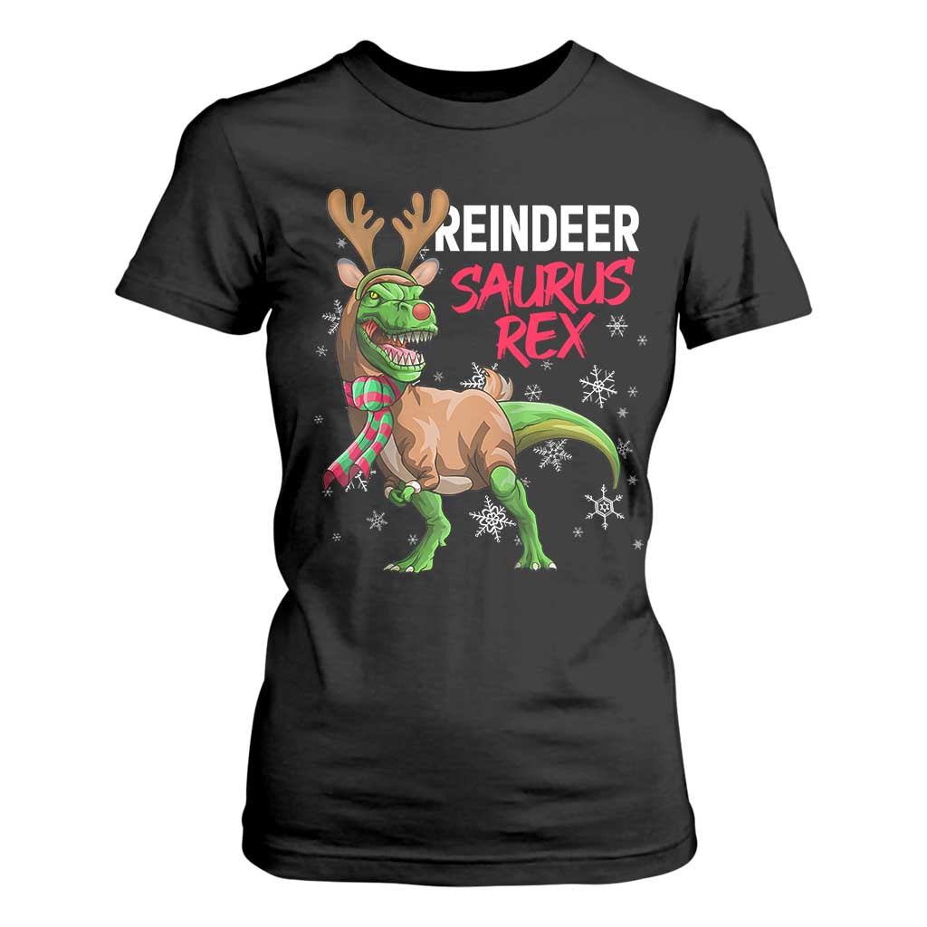 Funny Christmas Rex Dinosaur T Shirt For Women Reindeer Saurus Rex Xmas Dinosaur TS11 Black Print Your Wear