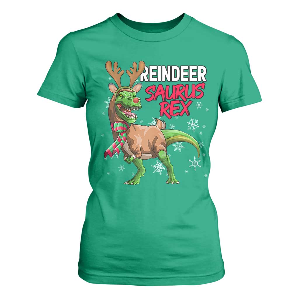 Funny Christmas Rex Dinosaur T Shirt For Women Reindeer Saurus Rex Xmas Dinosaur TS11 Irish Green Print Your Wear