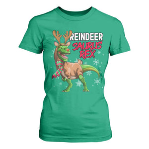Funny Christmas Rex Dinosaur T Shirt For Women Reindeer Saurus Rex Xmas Dinosaur TS11 Irish Green Print Your Wear