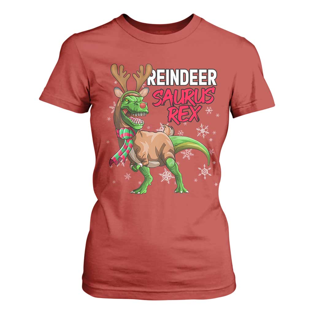 Funny Christmas Rex Dinosaur T Shirt For Women Reindeer Saurus Rex Xmas Dinosaur TS11 Red Print Your Wear
