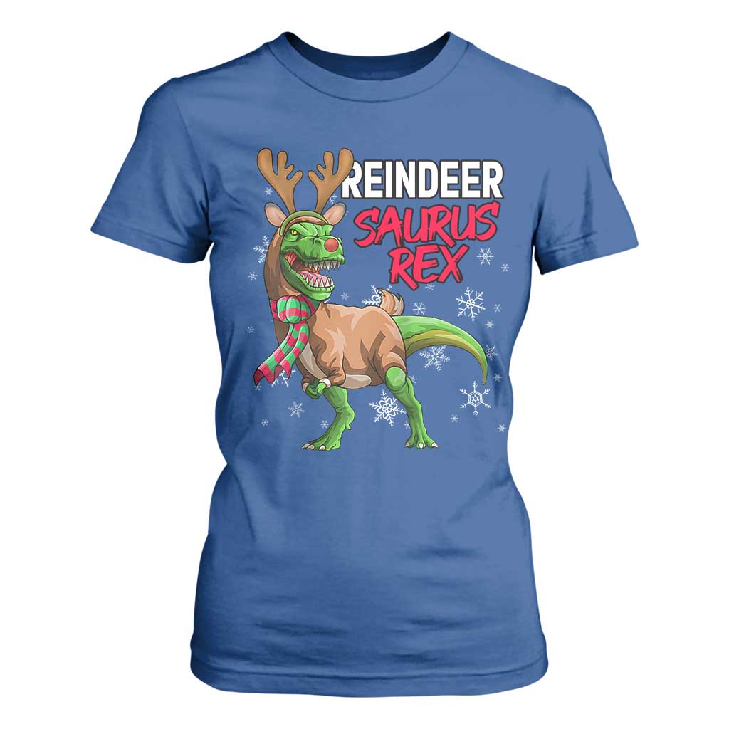 Funny Christmas Rex Dinosaur T Shirt For Women Reindeer Saurus Rex Xmas Dinosaur TS11 Royal Blue Print Your Wear