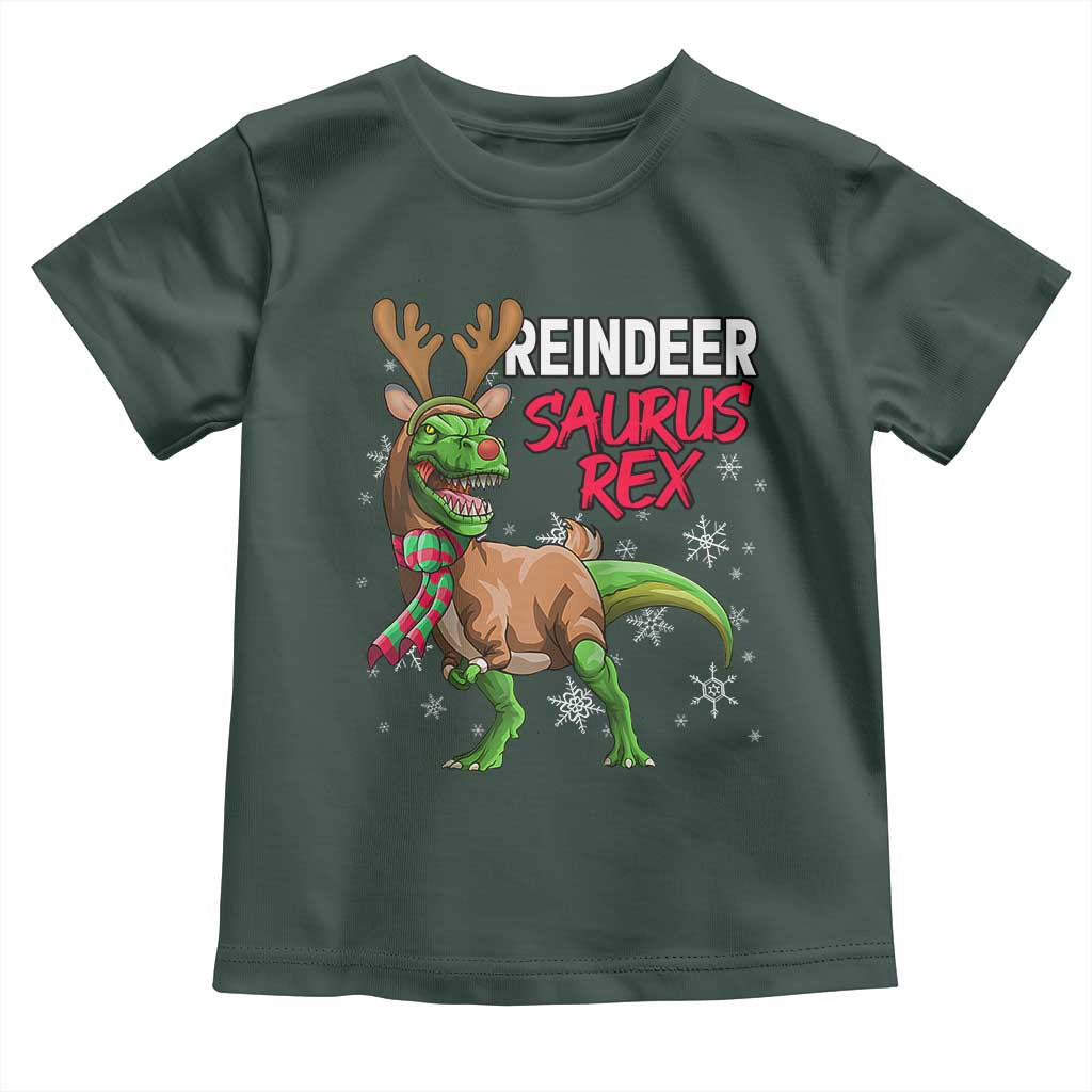 Funny Christmas Rex Dinosaur Toddler T Shirt Reindeer Saurus Rex Xmas Dinosaur TS11 Dark Forest Green Print Your Wear