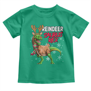Funny Christmas Rex Dinosaur Toddler T Shirt Reindeer Saurus Rex Xmas Dinosaur TS11 Irish Green Print Your Wear