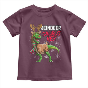 Funny Christmas Rex Dinosaur Toddler T Shirt Reindeer Saurus Rex Xmas Dinosaur TS11 Maroon Print Your Wear