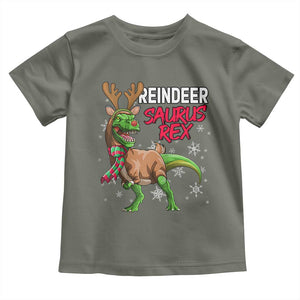 Funny Christmas Rex Dinosaur Toddler T Shirt Reindeer Saurus Rex Xmas Dinosaur TS11 Military Green Print Your Wear