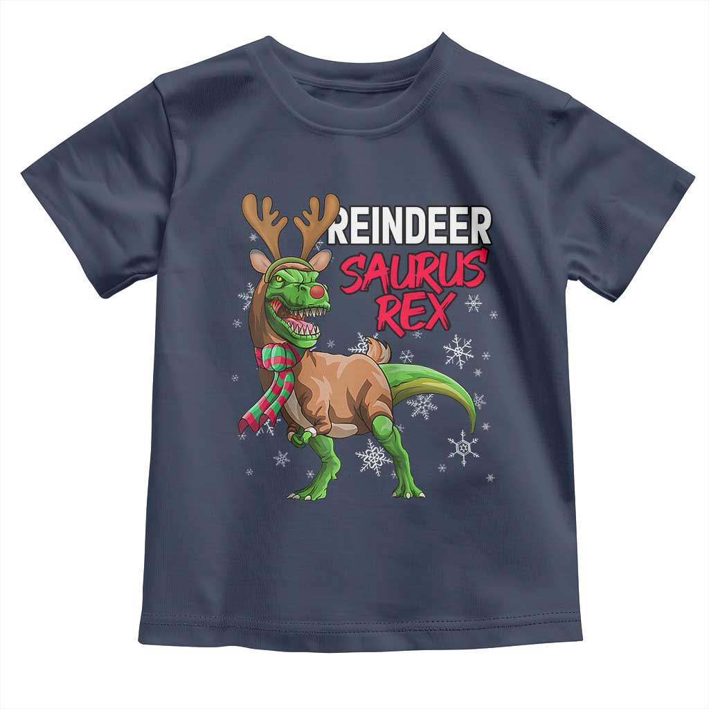 Funny Christmas Rex Dinosaur Toddler T Shirt Reindeer Saurus Rex Xmas Dinosaur TS11 Navy Print Your Wear