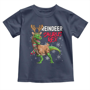 Funny Christmas Rex Dinosaur Toddler T Shirt Reindeer Saurus Rex Xmas Dinosaur TS11 Navy Print Your Wear