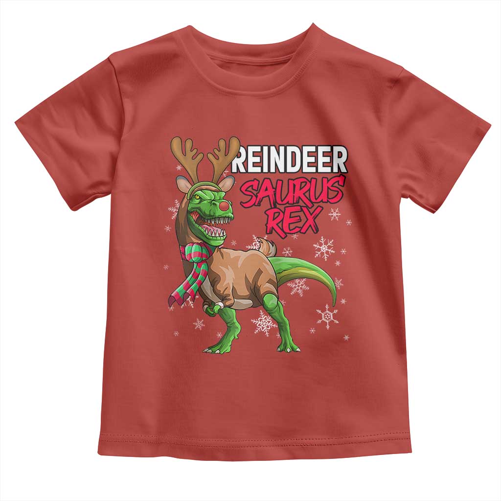 Funny Christmas Rex Dinosaur Toddler T Shirt Reindeer Saurus Rex Xmas Dinosaur TS11 Red Print Your Wear