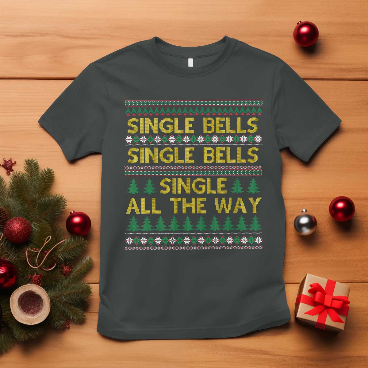 Funny Christmas Anti Couple T Shirt Single Bells Single All The Way TS11 Dark Heather Print Your Wear