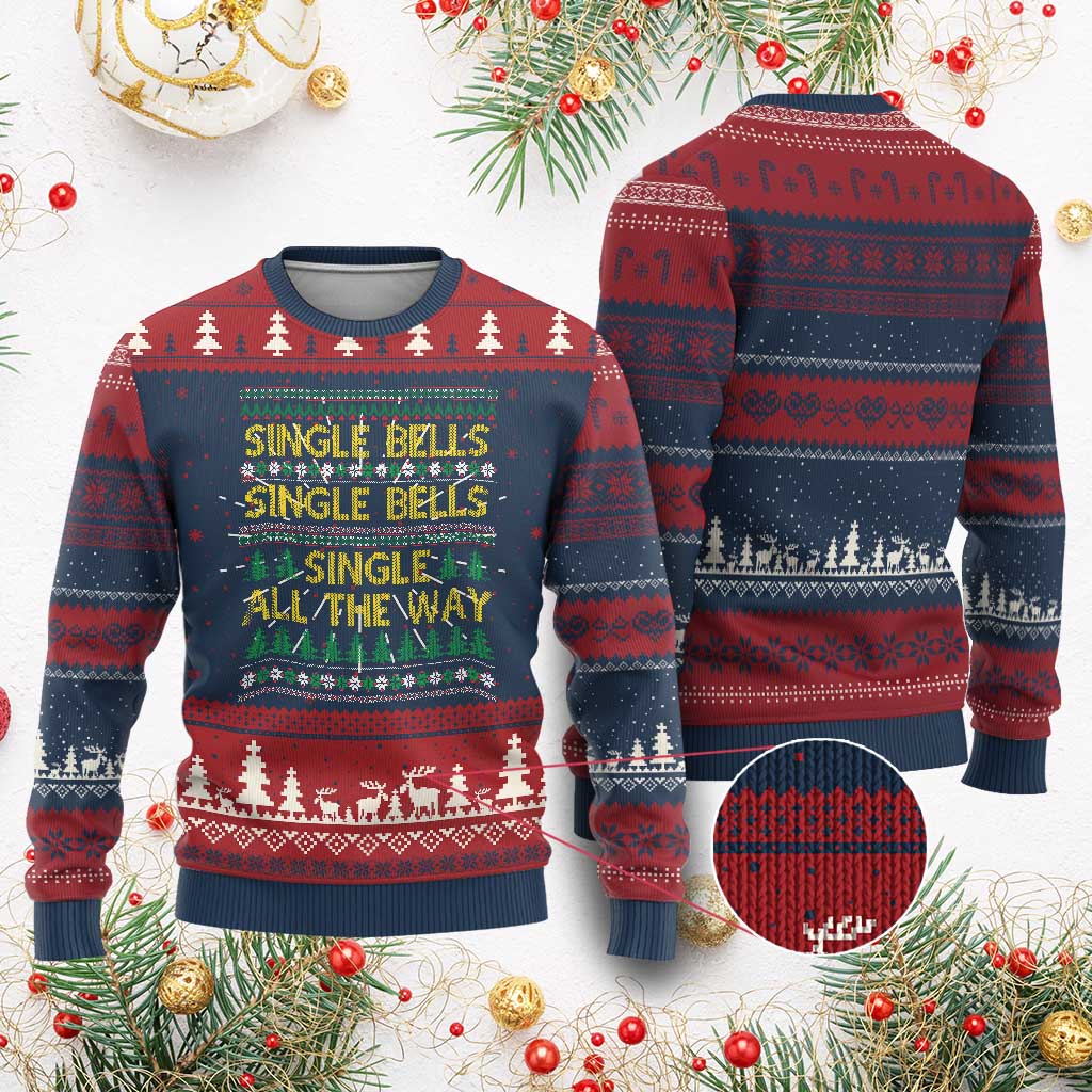 Funny Xmas Anti Couple Ugly Christmas Sweater Single Bells Single All The Way TS11 Burgundy Print Your Wear