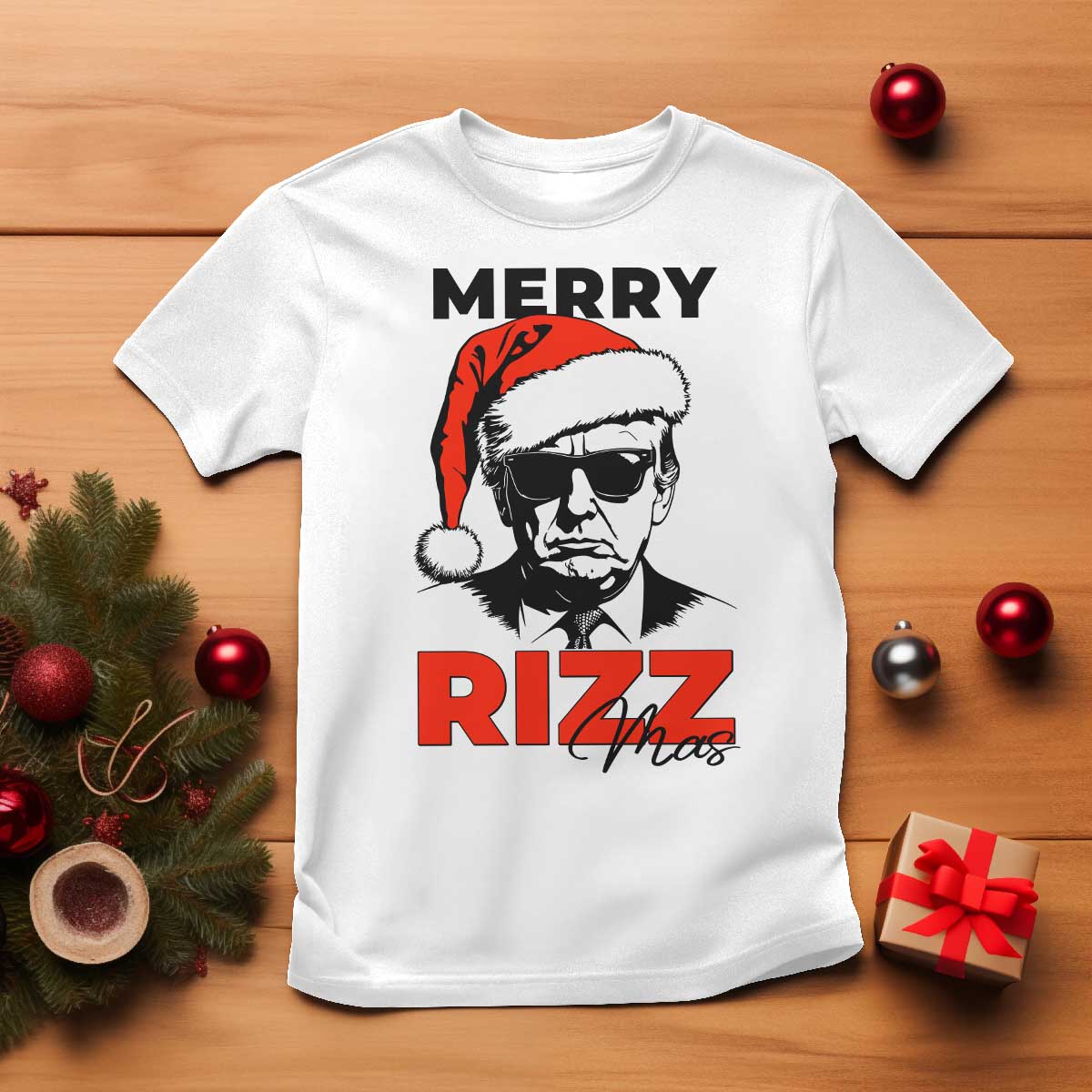 Funny Merry Rizzmas Trump T Shirt Christmas Santa Trump 2024 TS11 White Print Your Wear