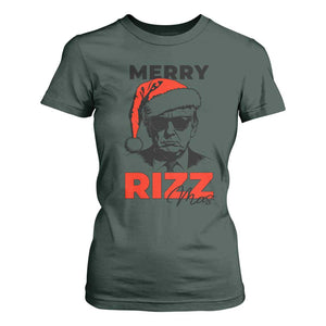 Funny Merry Rizzmas Trump T Shirt For Women Christmas Santa Trump 2024 TS11 Dark Forest Green Print Your Wear