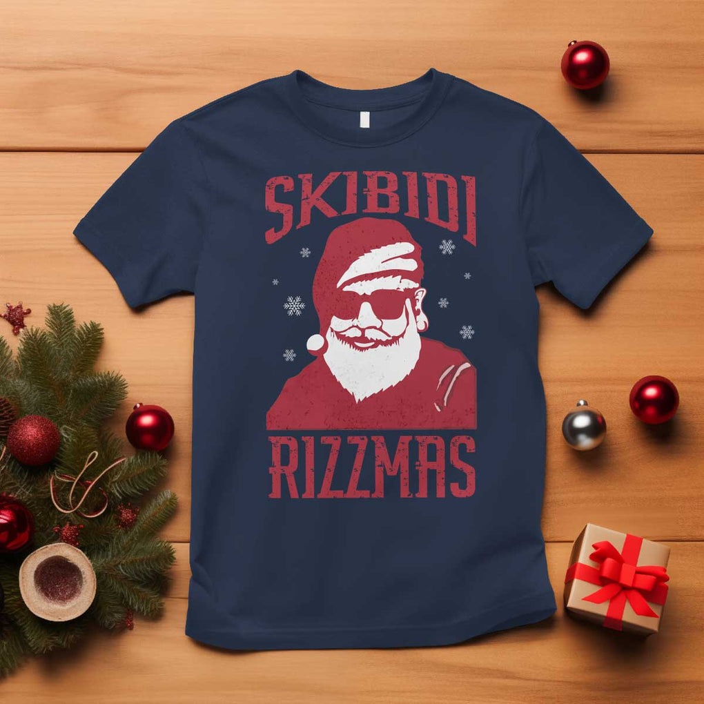 Funny Christmas Santa T Shirt Skibidi Rizzmas Vintage Charisma Rizz Santa Claus TS11 Navy Print Your Wear