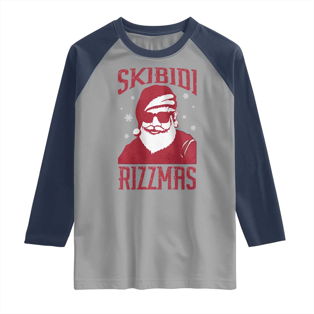 Funny Christmas Santa Raglan Shirt Skibidi Rizzmas Vintage Charisma Rizz Santa Claus TS11 Sport Gray Navy Print Your Wear