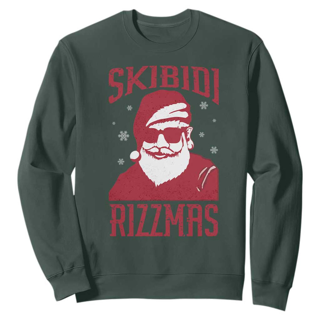 Funny Christmas Santa Sweatshirt Skibidi Rizzmas Vintage Charisma Rizz Santa Claus TS11 Dark Forest Green Print Your Wear