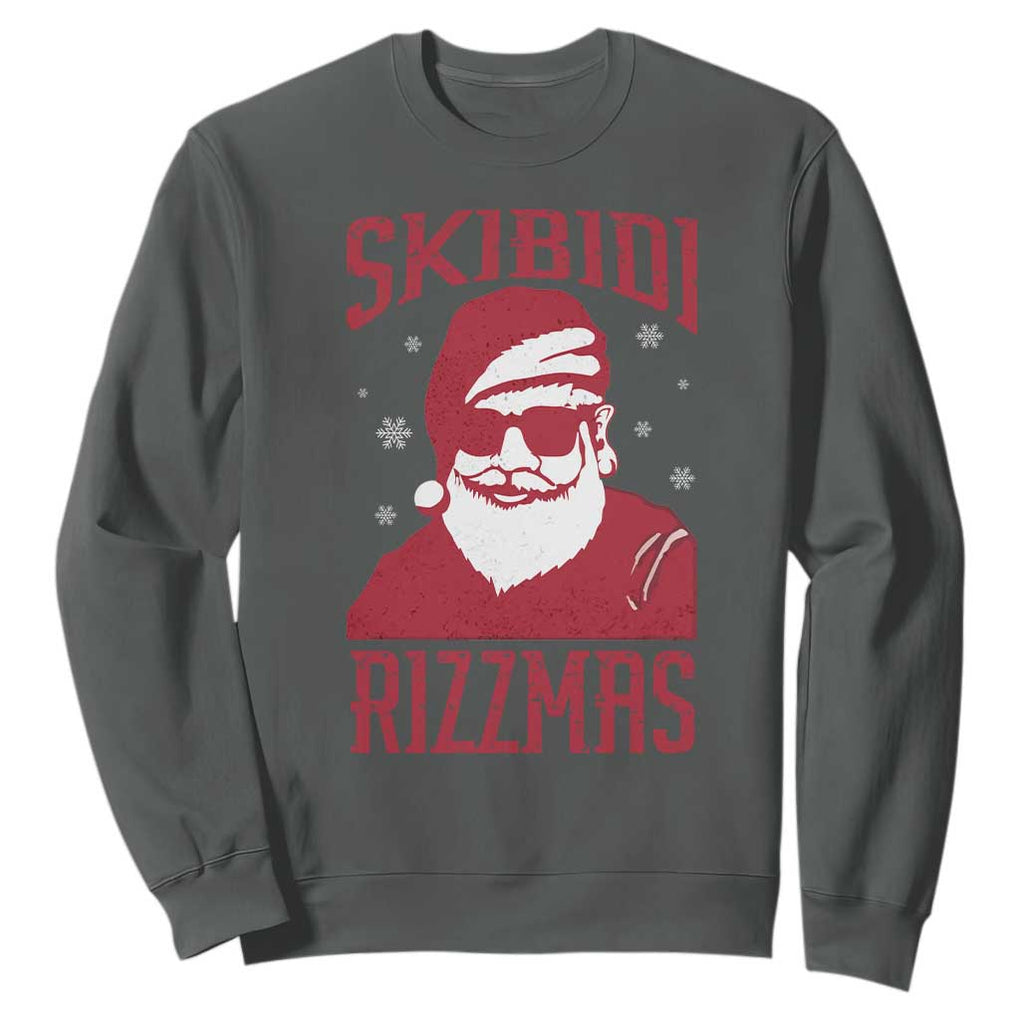 Funny Christmas Santa Sweatshirt Skibidi Rizzmas Vintage Charisma Rizz Santa Claus TS11 Dark Heather Print Your Wear