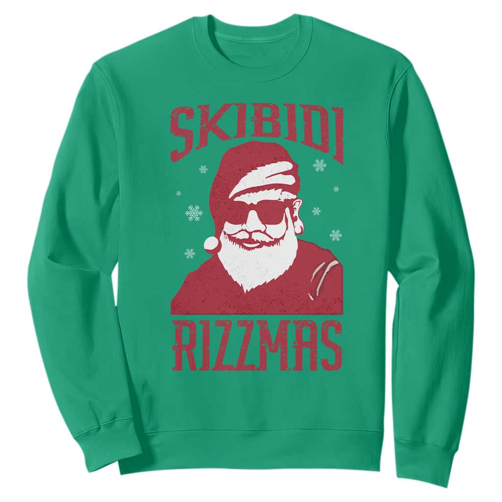 Funny Christmas Santa Sweatshirt Skibidi Rizzmas Vintage Charisma Rizz Santa Claus TS11 Irish Green Print Your Wear