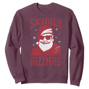 Funny Christmas Santa Sweatshirt Skibidi Rizzmas Vintage Charisma Rizz Santa Claus TS11 Maroon Print Your Wear