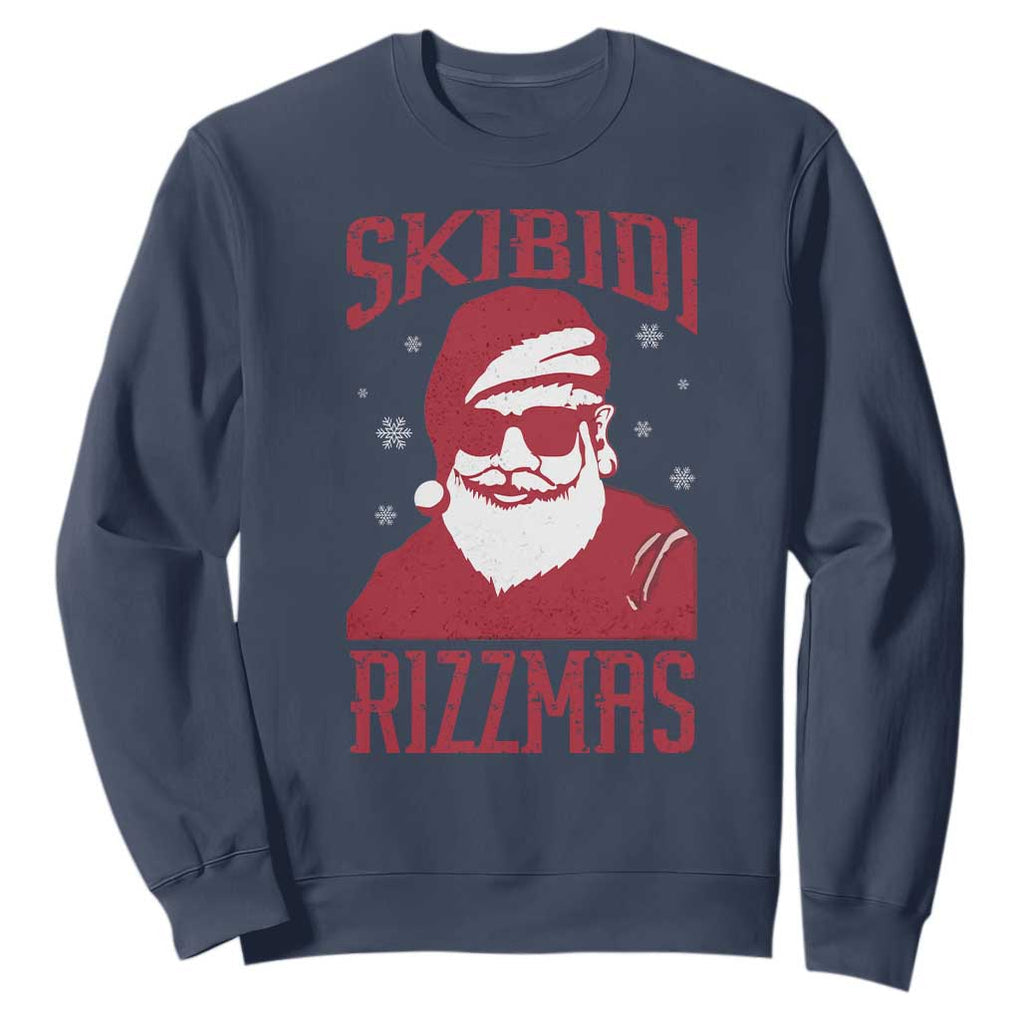 Funny Christmas Santa Sweatshirt Skibidi Rizzmas Vintage Charisma Rizz Santa Claus TS11 Navy Print Your Wear