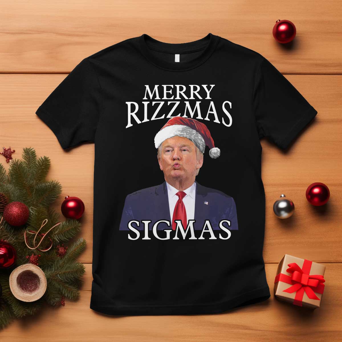 Funny Trump Christmas T Shirt Merry Rizzmas Sigmas Charisma Rizz Santa Trump TS11 Black Print Your Wear