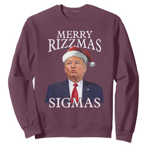 Funny Trump Christmas Sweatshirt Merry Rizzmas Sigmas Charisma Rizz Santa Trump TS11 Maroon Print Your Wear