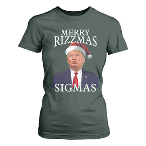 Funny Trump Christmas T Shirt For Women Merry Rizzmas Sigmas Charisma Rizz Santa Trump TS11 Dark Forest Green Print Your Wear