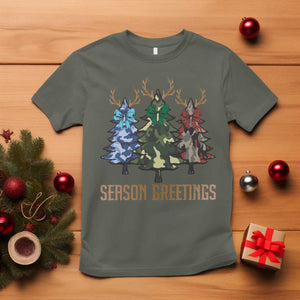 Funny Christmas Hunting T Shirt Season Greetings Camouflage Xmas Tree Reindeers TS11 Military Green Print Your Wear