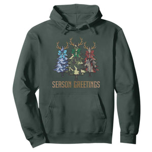 Funny Christmas Hunting Hoodie Season Greetings Camouflage Xmas Tree Reindeers TS11 Dark Forest Green Print Your Wear