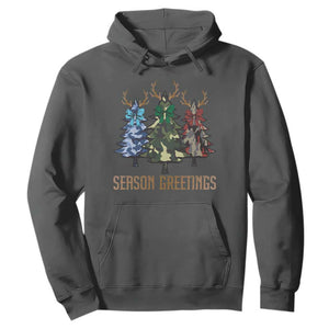 Funny Christmas Hunting Hoodie Season Greetings Camouflage Xmas Tree Reindeers TS11 Dark Heather Print Your Wear