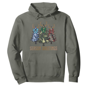 Funny Christmas Hunting Hoodie Season Greetings Camouflage Xmas Tree Reindeers TS11 Military Green Print Your Wear