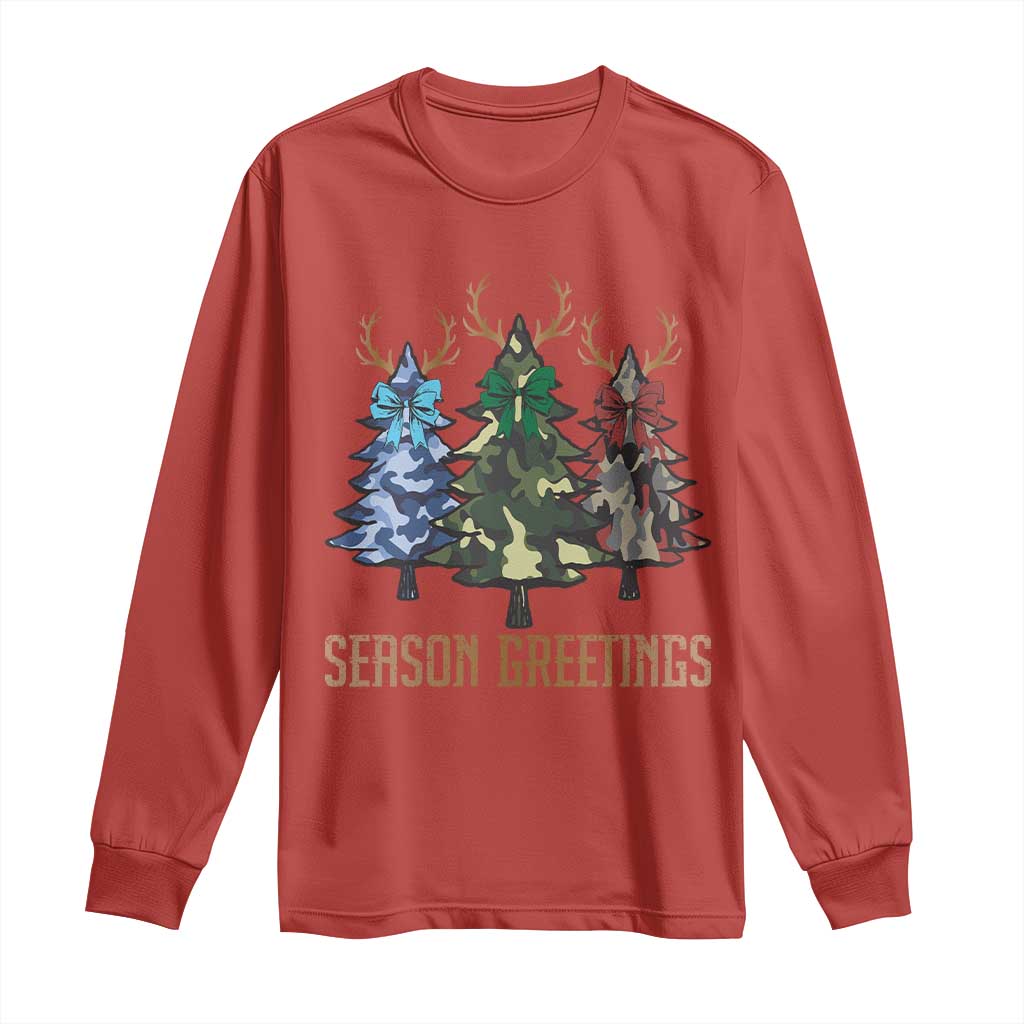 Funny Christmas Hunting Long Sleeve Shirt Season Greetings Camouflage Xmas Tree Reindeers TS11 Red Print Your Wear