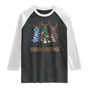 Funny Christmas Hunting Raglan Shirt Season Greetings Camouflage Xmas Tree Reindeers TS11 Black White Print Your Wear