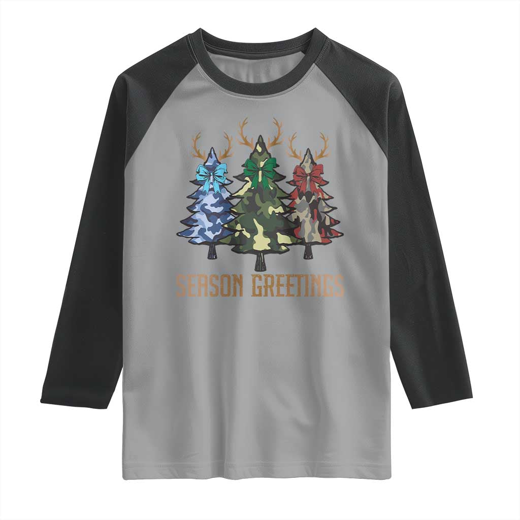 Funny Christmas Hunting Raglan Shirt Season Greetings Camouflage Xmas Tree Reindeers TS11 Sport Gray Black Print Your Wear