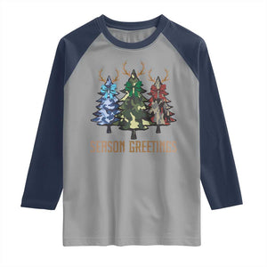 Funny Christmas Hunting Raglan Shirt Season Greetings Camouflage Xmas Tree Reindeers TS11 Sport Gray Navy Print Your Wear