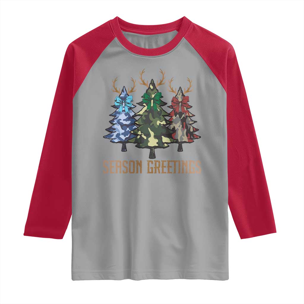 Funny Christmas Hunting Raglan Shirt Season Greetings Camouflage Xmas Tree Reindeers TS11 Sport Gray Red Print Your Wear