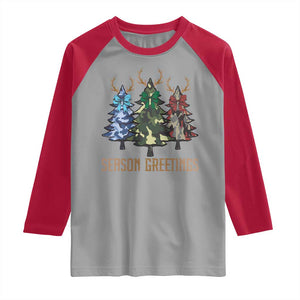 Funny Christmas Hunting Raglan Shirt Season Greetings Camouflage Xmas Tree Reindeers TS11 Sport Gray Red Print Your Wear