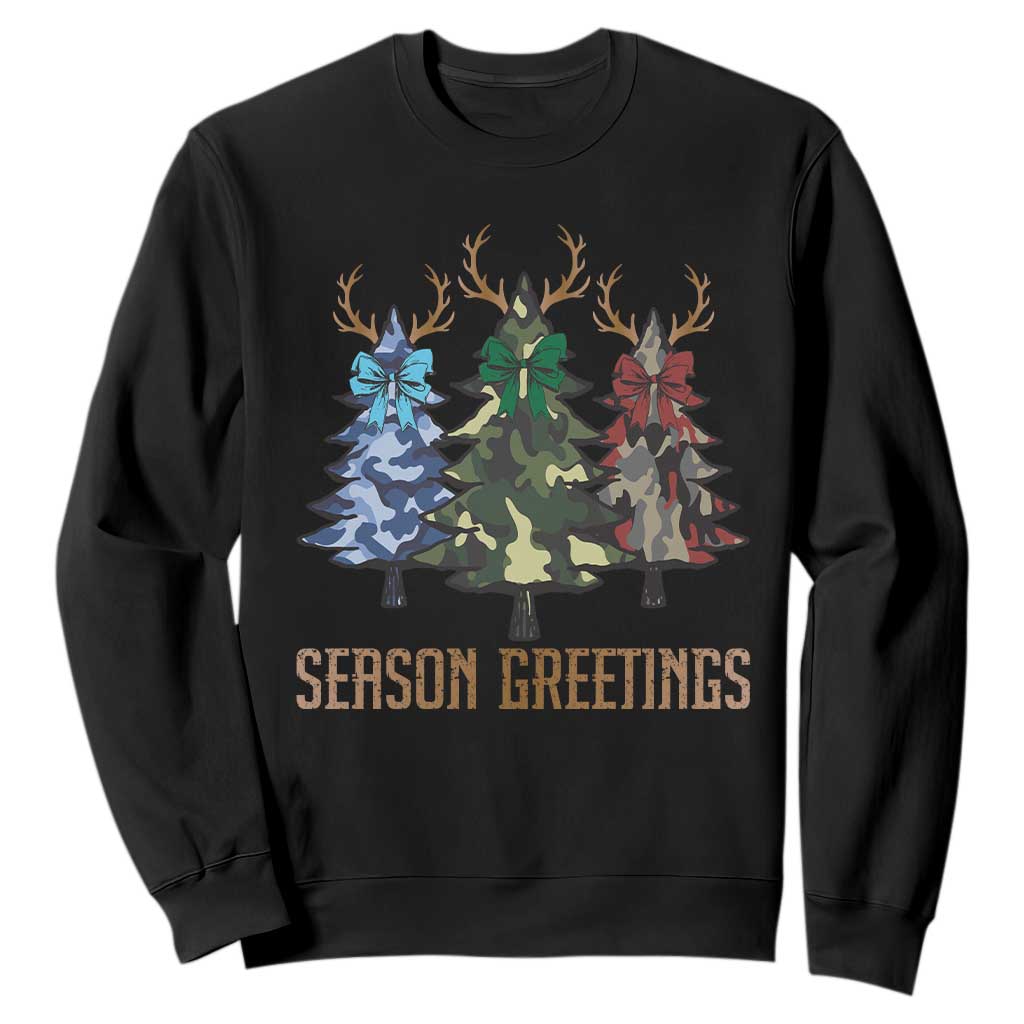 Funny Christmas Hunting Sweatshirt Season Greetings Camouflage Xmas Tree Reindeers TS11 Black Print Your Wear