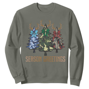 Funny Christmas Hunting Sweatshirt Season Greetings Camouflage Xmas Tree Reindeers TS11 Military Green Print Your Wear