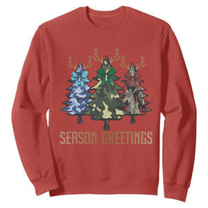 Funny Christmas Hunting Sweatshirt Season Greetings Camouflage Xmas Tree Reindeers TS11 Red Print Your Wear