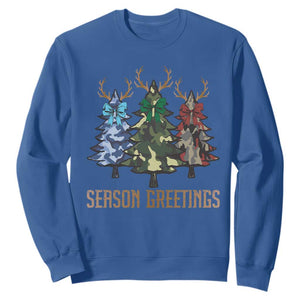 Funny Christmas Hunting Sweatshirt Season Greetings Camouflage Xmas Tree Reindeers TS11 Royal Blue Print Your Wear