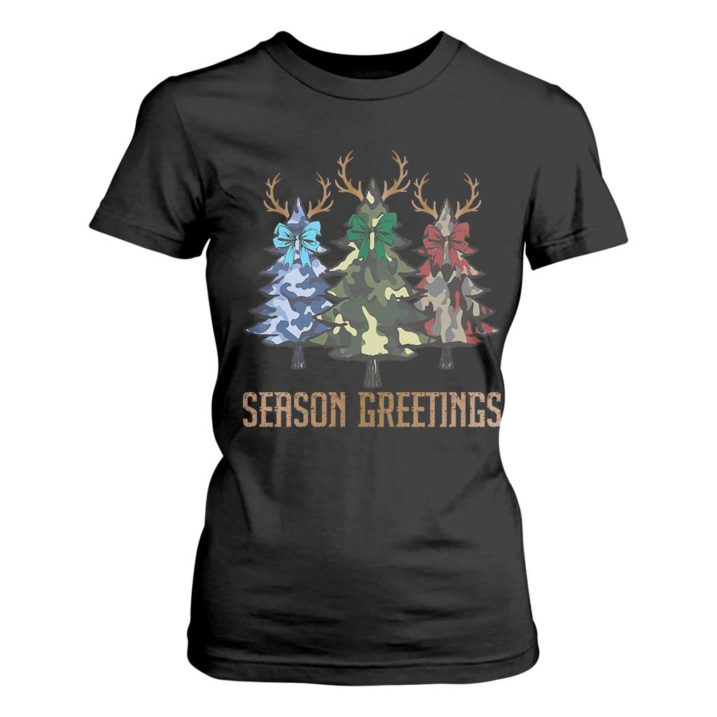 Funny Christmas Hunting T Shirt For Women Season Greetings Camouflage Xmas Tree Reindeers TS11 Black Print Your Wear