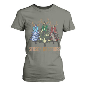 Funny Christmas Hunting T Shirt For Women Season Greetings Camouflage Xmas Tree Reindeers TS11 Military Green Print Your Wear