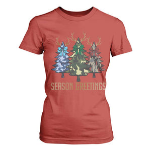 Funny Christmas Hunting T Shirt For Women Season Greetings Camouflage Xmas Tree Reindeers TS11 Red Print Your Wear