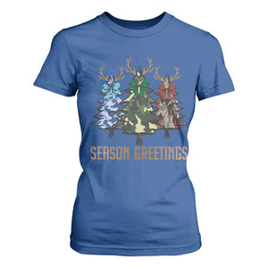 Funny Christmas Hunting T Shirt For Women Season Greetings Camouflage Xmas Tree Reindeers TS11 Royal Blue Print Your Wear