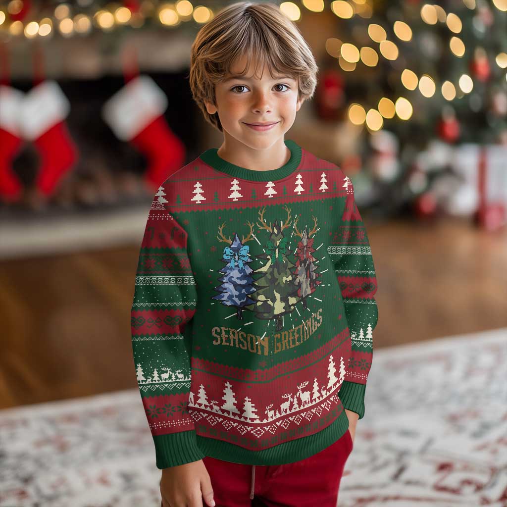 Funny Xmas Hunting Ugly Christmas Sweater Season Greetings Camouflage Xmas Tree Reindeers TS11 Christmas Print Your Wear